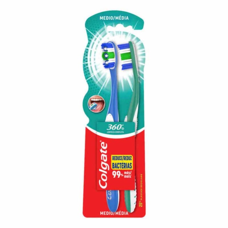 Cepillo de Dientes Colgate 360° Medio 2 Unidades Cepillo de Dientes Colgate 360° Medio 2 Unidades