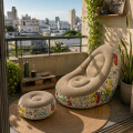 Sillón Inflable Con Puff Sofá Con Apoyapies Gris
