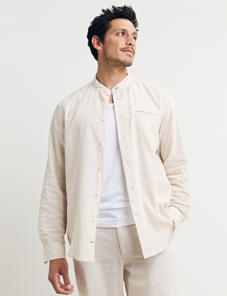 011954 CAMISA HARRINGTON LABEL LINO Beige