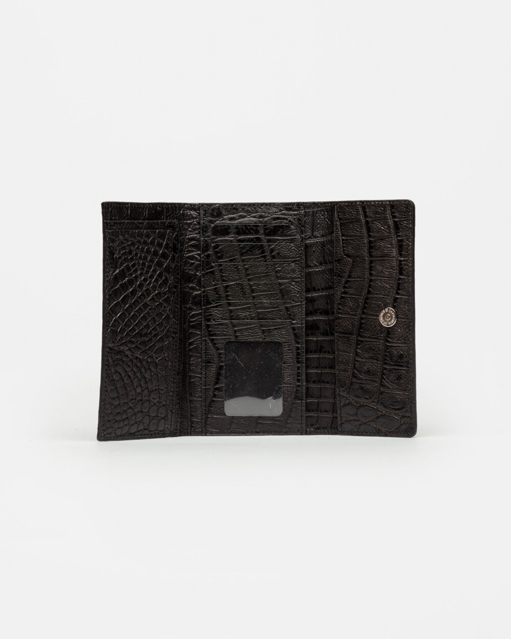 Billetera Cataluña En Cuero Grabado Croco Negro