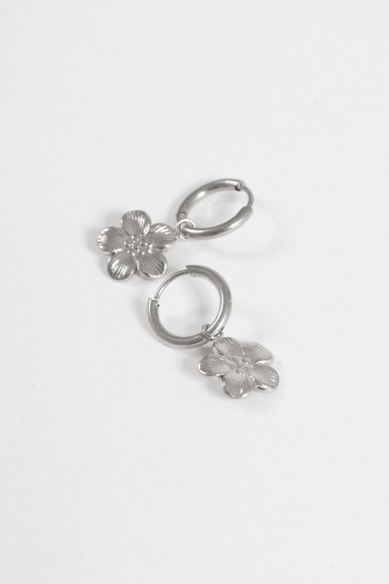 Aros acero flor plateado