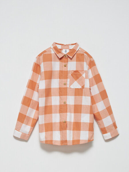 Camisa manga larga a cuadros Naranja