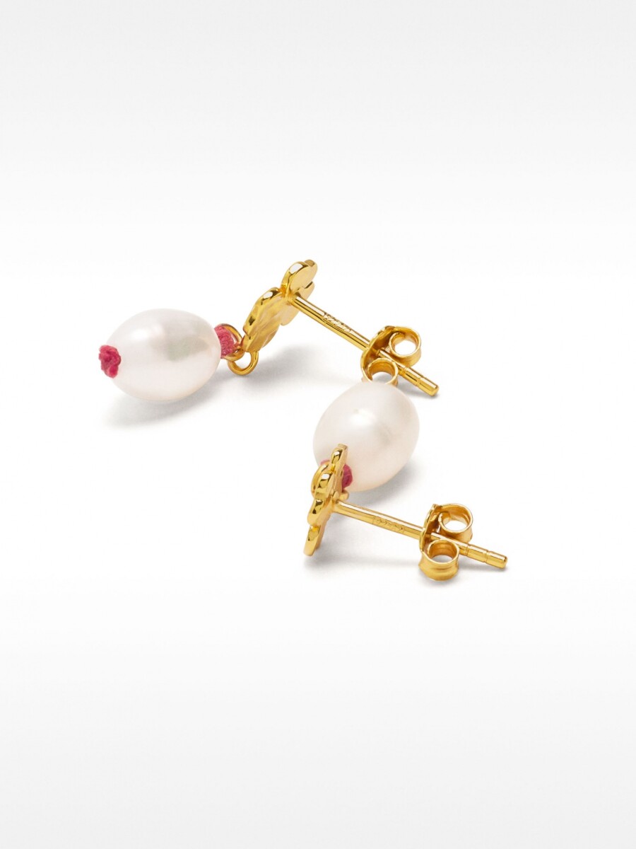 Pendientes De Trébol Con Perla De Agua Dulce - Plata De Ley 925 rojo
