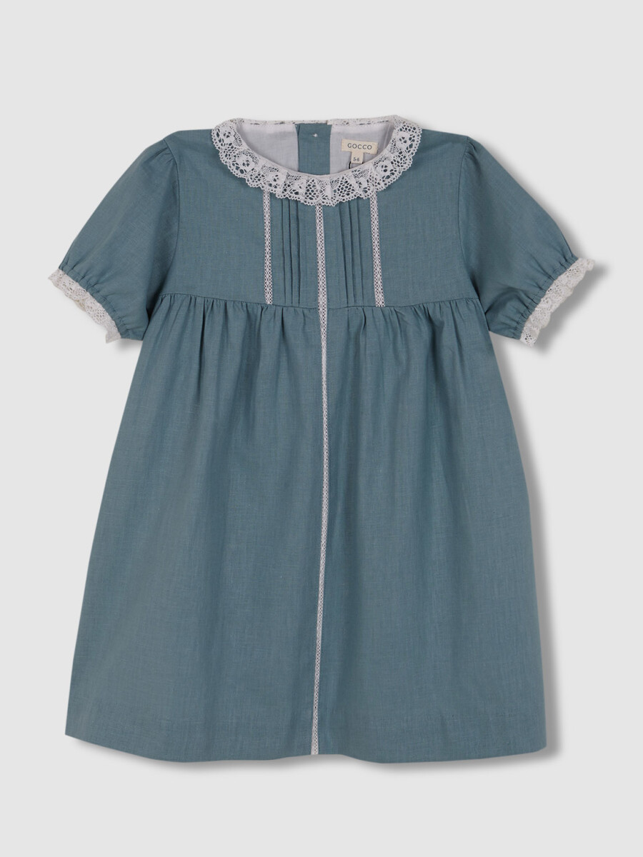 Vestidode Lino Con Tiras Bordadas Verde