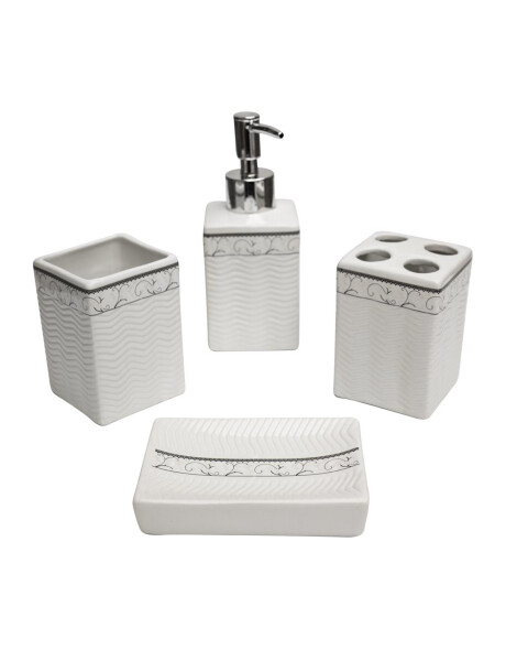 SET BAÑO 4PZAS CERAMICA BLANCO/FAJA GRIS SET BAÑO 4PZAS CERAMICA BLANCO/FAJA GRIS