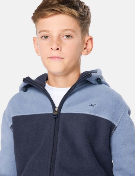 CAMPERA POLAR BICOLOR CON CAPUCHA Azul