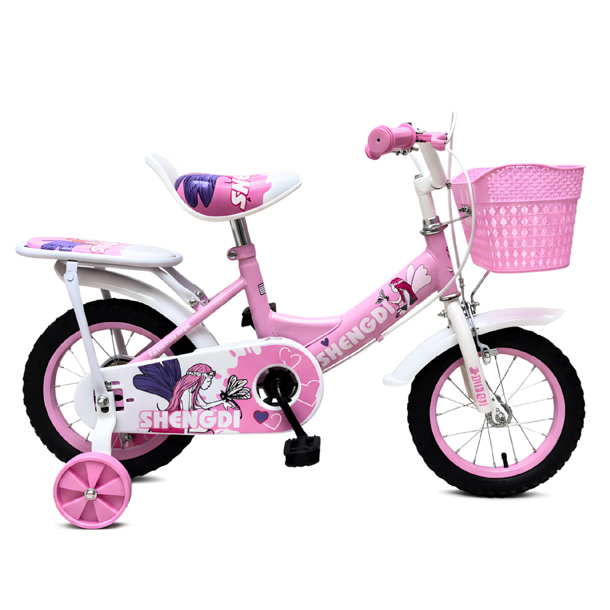 Bicicleta infantil Shengdi Rod 12 Canasto Parrilla Rueditas - Color Rosa Claro 