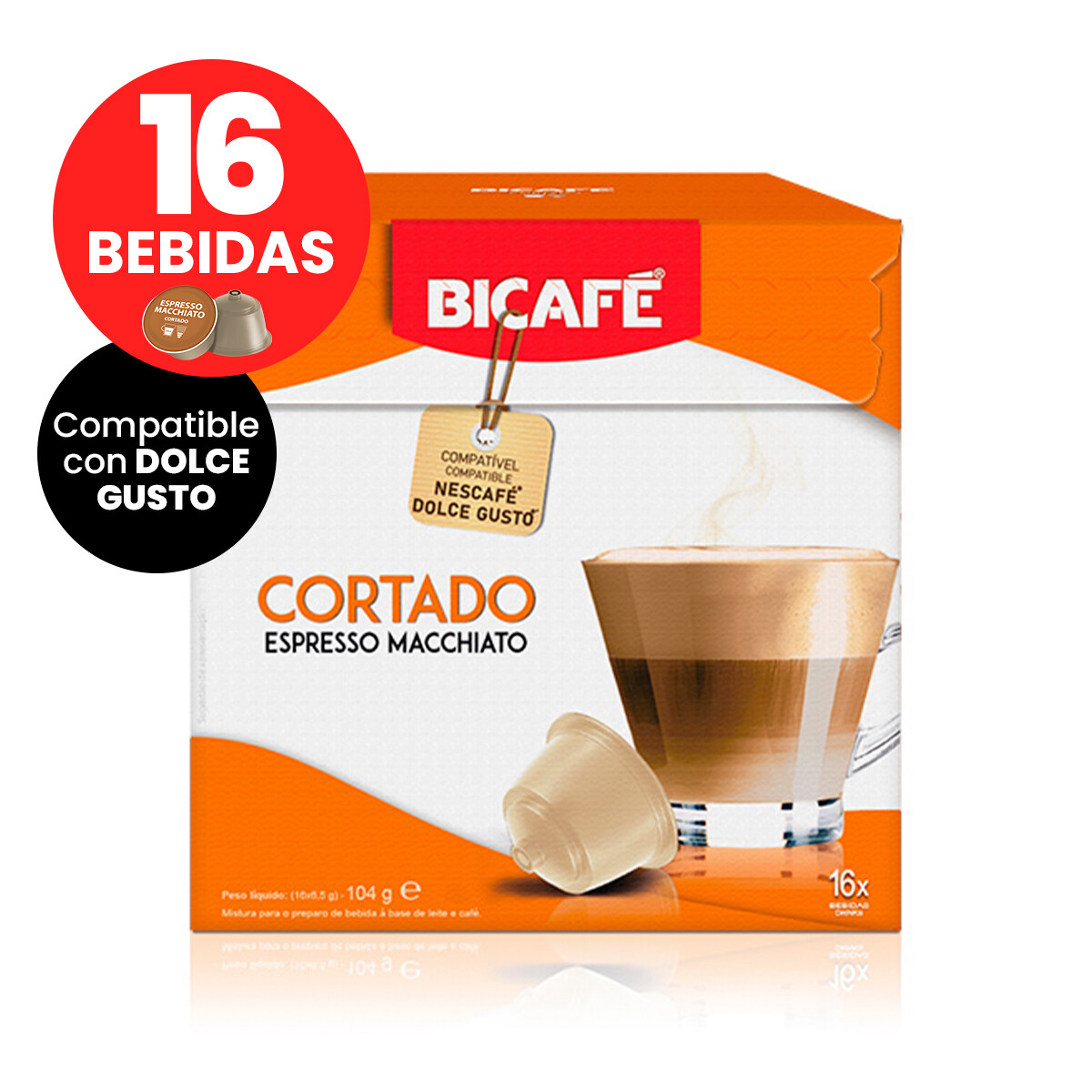 Capsulas Bicafe Cortado Compatible Dolce Gusto sin Azucar X16 Bebidas 