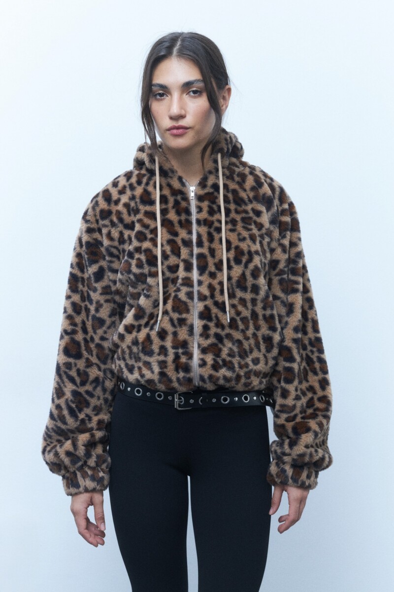 Chaqueta capucha teddy animal print