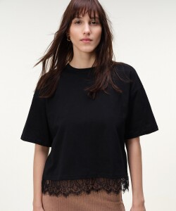 Remera Boxy Algodón Encaje Negro