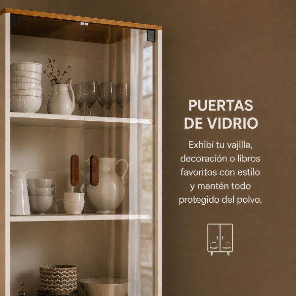 Cristalero ComboHome Estantería Nórdico 2 Puertas 1 Cajón Blanco 1