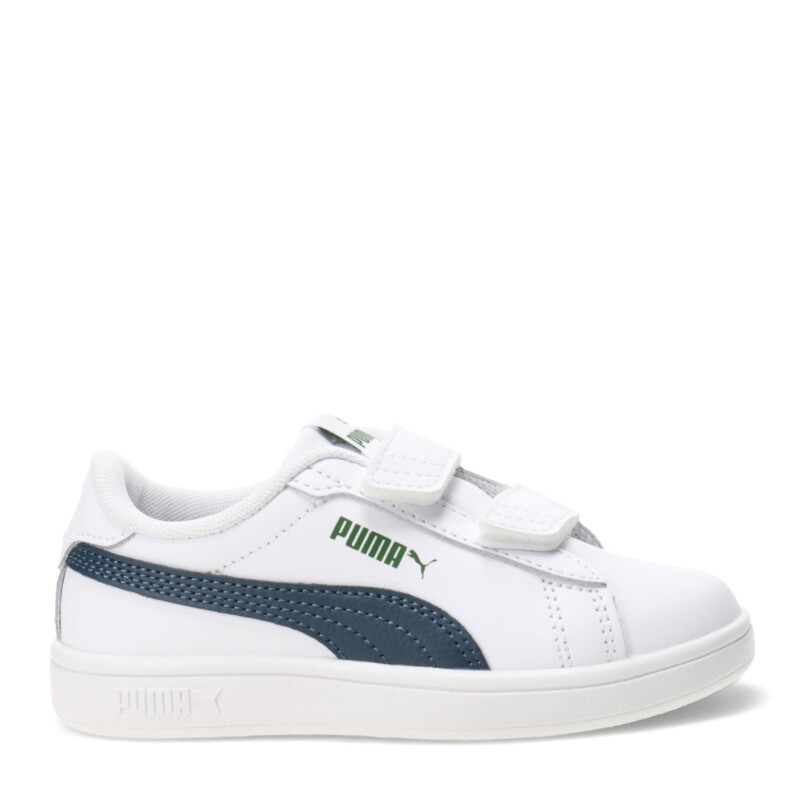 Championes Infantiles Puma Smash 3.0 Leather Blanco - Azul Marino - Verde