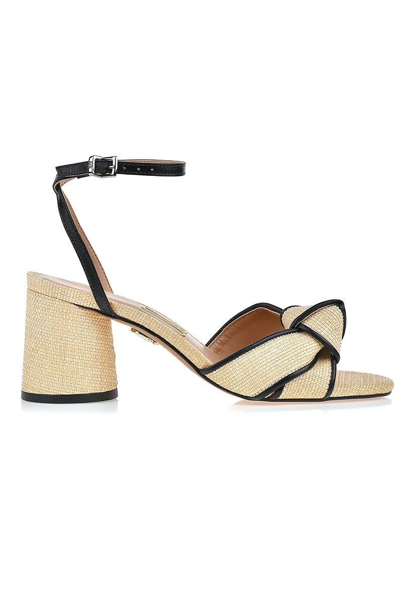 Sandalia Taco Mediano Paris Detalle Negro - Beige 