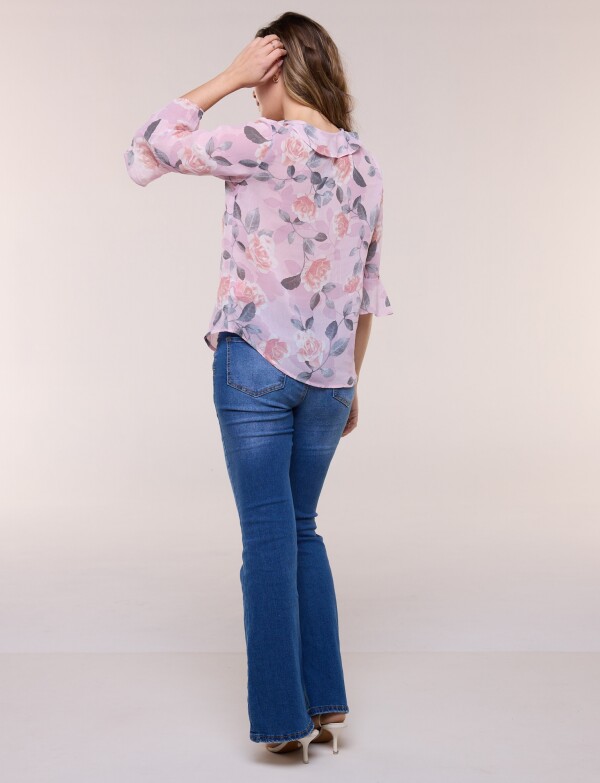 Blusa Con Escote En V Y Volados En Cascada ROSA/MULTI