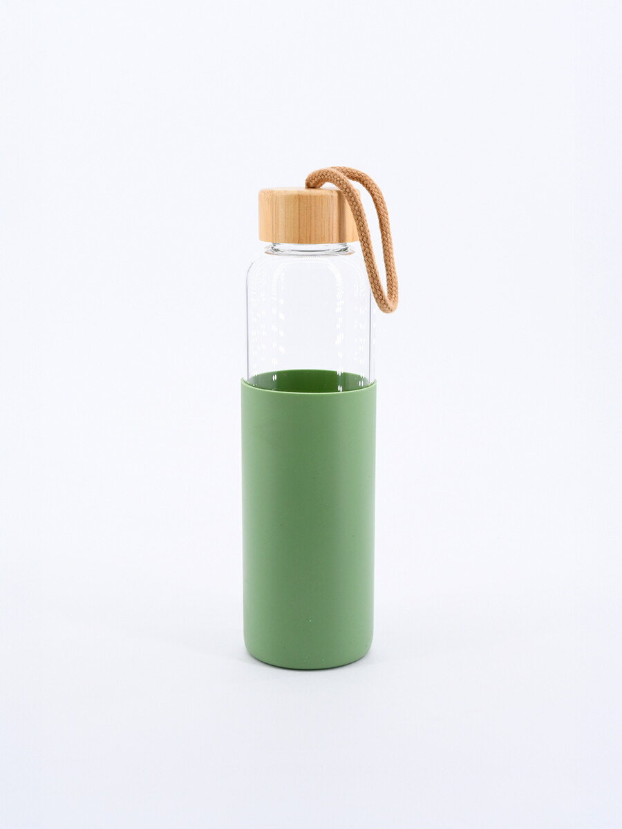 BOTELLA VIDRIO CON BASE SILICONA - VERDE 