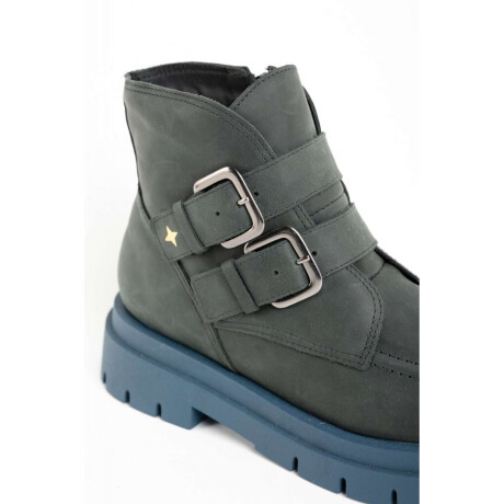 Bota Cuero Hebillas Negro