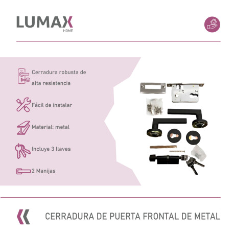 Cerradura Puerta Interior Metal Con 3 Llaves Lumax Negro