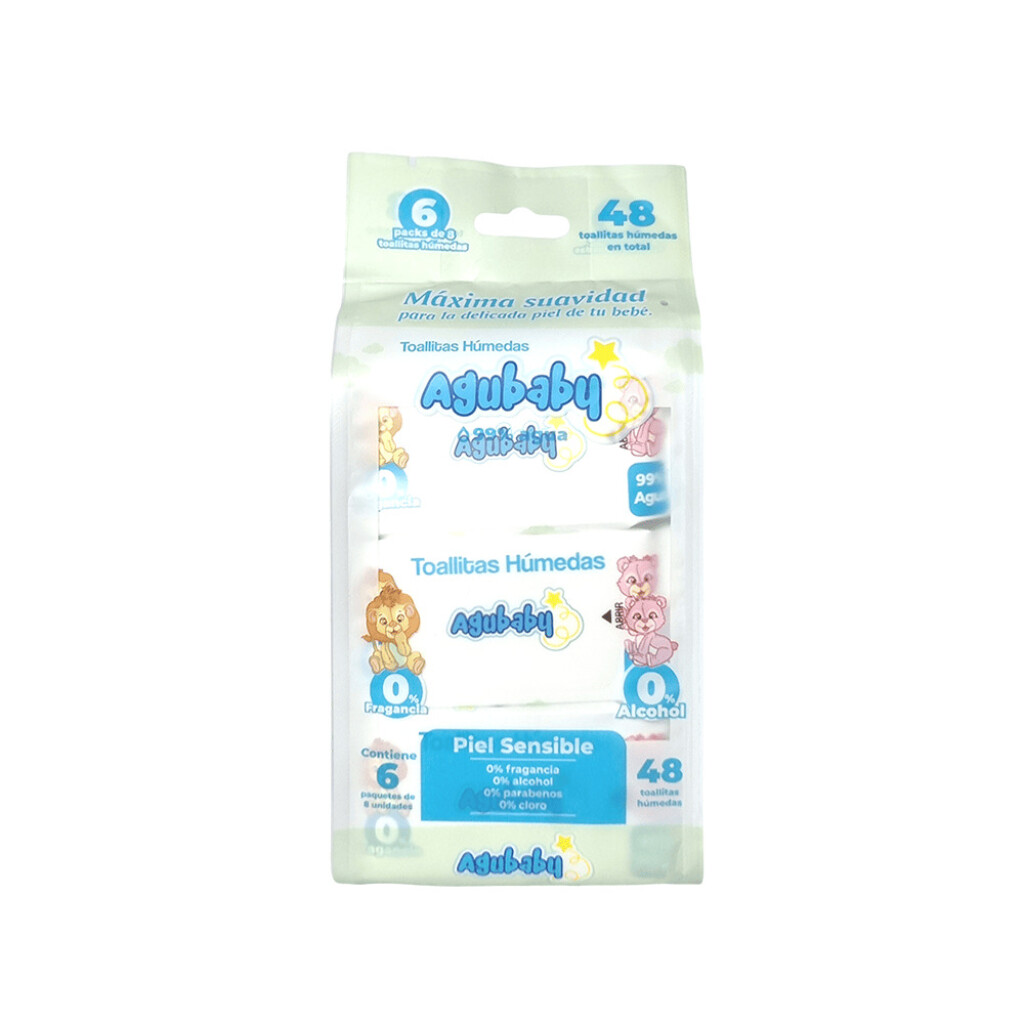 Toallitas Húmedas Piel Sensible Agubaby - Cont.6 Paquetes de 8 Unidades c/u