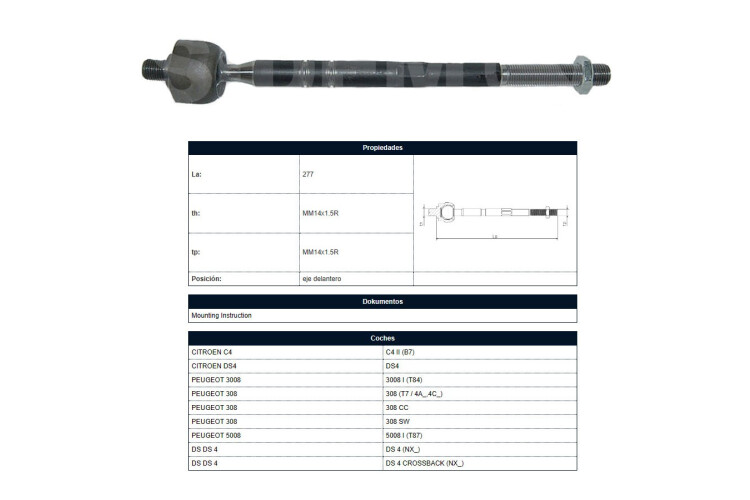 Mate Citroen C4, Peug 308/308 Sw/3008/5008 10-25 Der/Izq Mate Citroen C4, Peug 308/308 Sw/3008/5008 10-25 Der/Izq