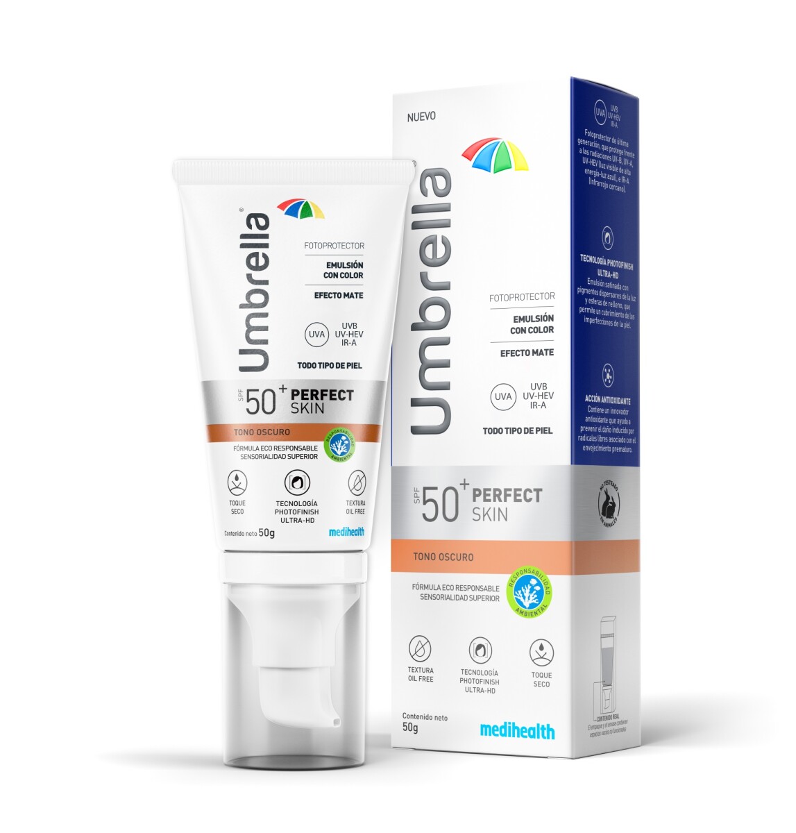 Protector Solar Umbrella Perfect Skin T Oscuro Spf 50+. 50ml 