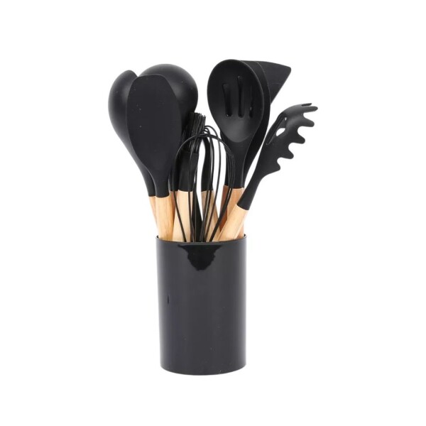 JUEGO 11 PIEZAS MENAGE SILICONA MANGO MADERA NEGRO