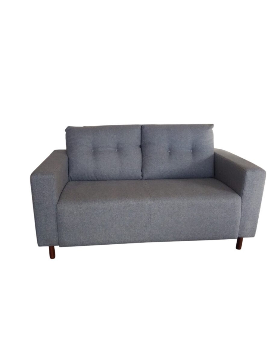 Sofa 2 cuerpos tela Gris Brillo con respaldo semi capitoneado 