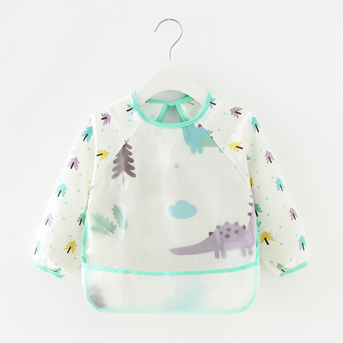 Babero con manga Little Ones - dino blanco verde agua 