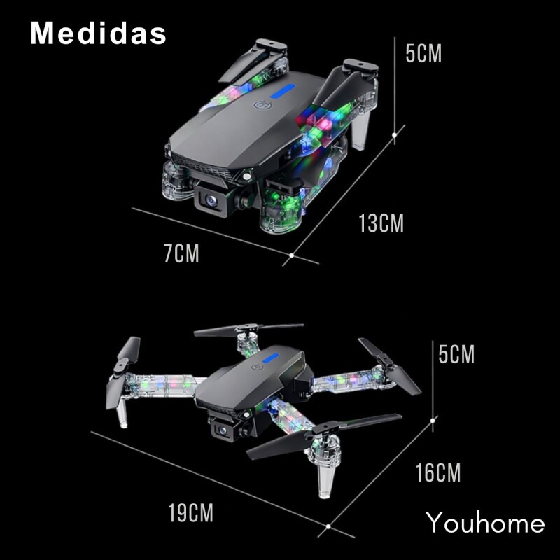 Drone Plegable Camara 480p Luces Led Estuche Control Remoto Negro Drone Plegable Camara 480p Luces Led Estuche Control Remoto Negro