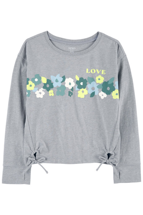 Remera de algodón, con lazos, estampa floral Sin color