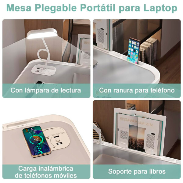 Mesa Plegable Multiuso Con Luz Led / Cajón / Carga Qi / Usb MESA PLEGABLE MULTIUSO VAR1544