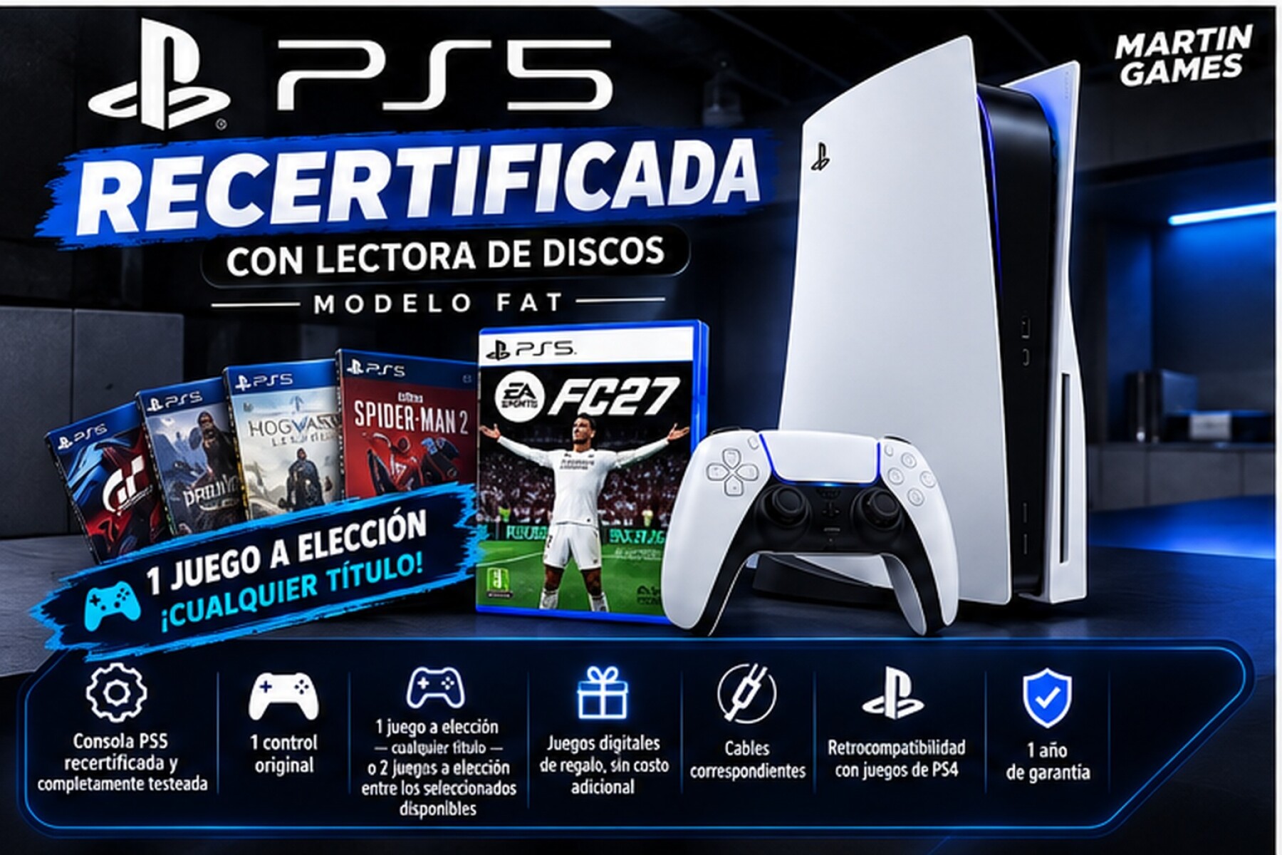 PS5 RECERTIFICADA MODELO FAT CON LECTORA 