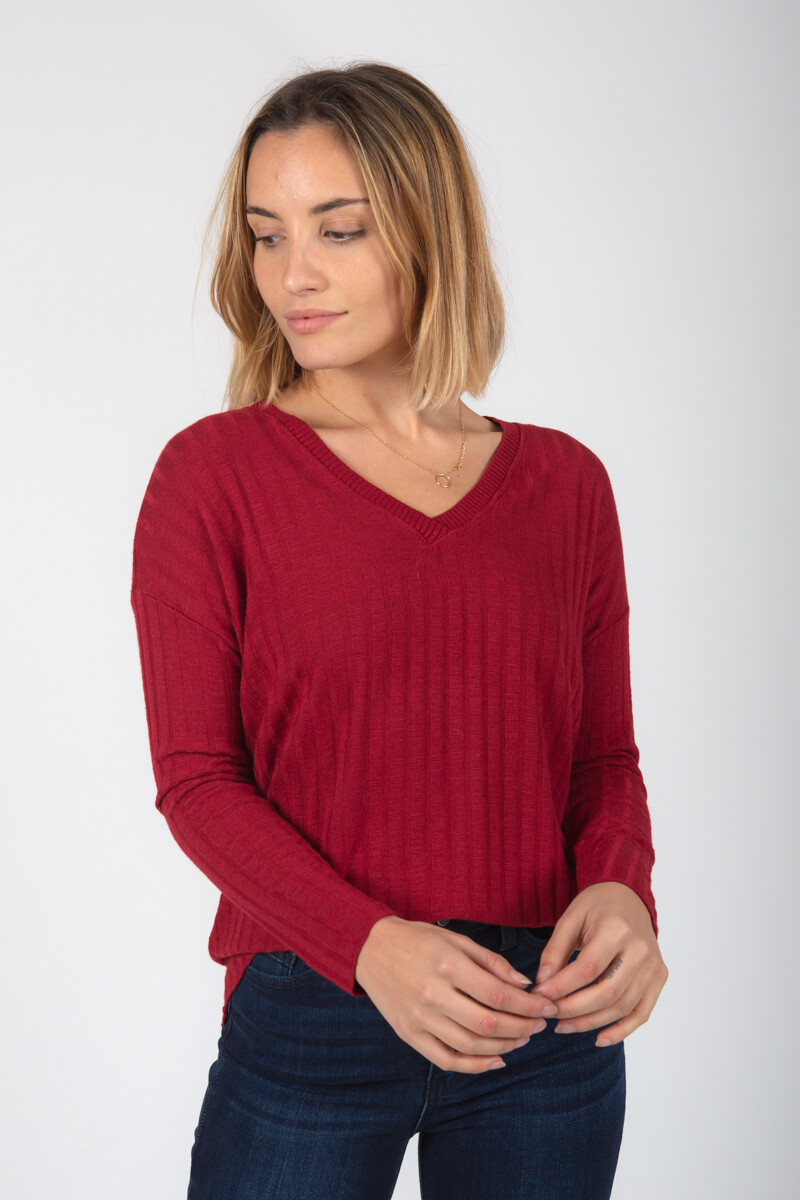 Sweater lanilla escote v Bordó