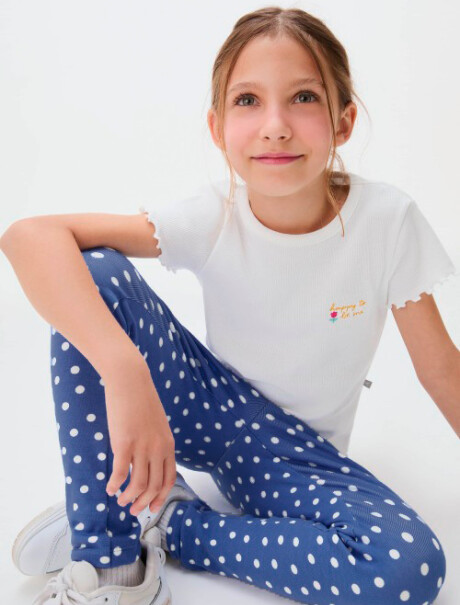 CALZA INFANTIL ESTAMPADA EN TELA ACANALADA AZUL