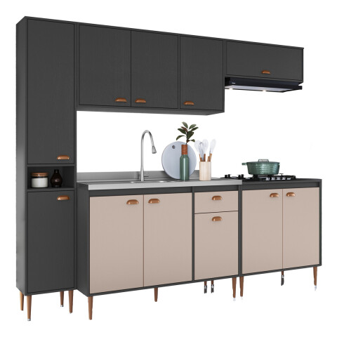 Mueble De Cocina Luna Modulada Premium 4 Módulos + Pileta Color Grafiti/cinamon Mueble De Cocina Luna Modulada Premium 4 Módulos + Pileta Color Grafiti/cinamon