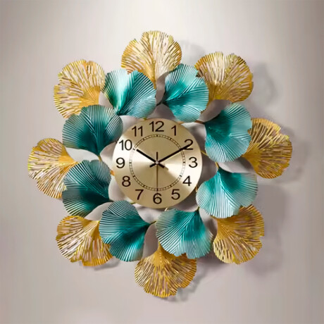 Reloj De Pared Hojas Doradas Con Verde Reloj De Pared Hojas Doradas Con Verde
