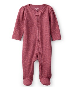 Pijama una pieza de algodón térmico, con pie, diseño floral Sin color