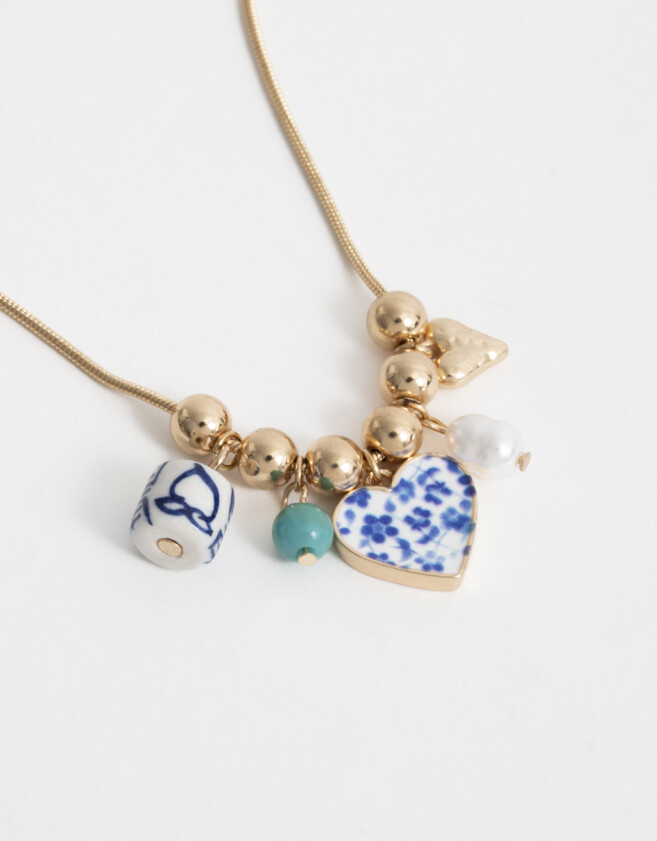 Collares Cortos Azul Collar Corto Multidijes - Dorado