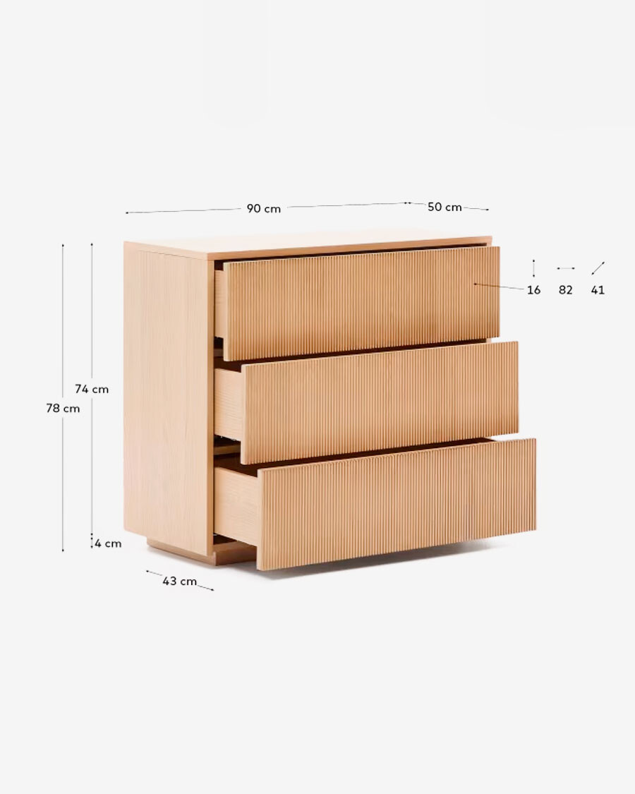 Cómoda Helvine 3 cajones de chapa de roble 90 x 78 cm FSC 100% Cómoda Helvine 3 cajones de chapa de roble 90 x 78 cm FSC 100%