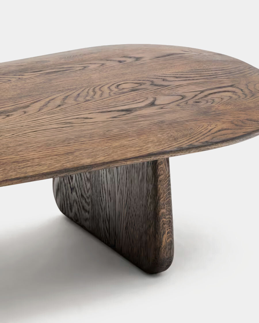 Mesa de centro Pirita de madera maciza de roble con acabado oscuro 146 x 56,5 cm