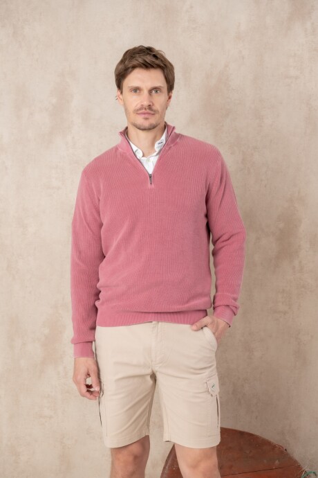 Sweater medio cierre Pigment Dye Rosa oscuro