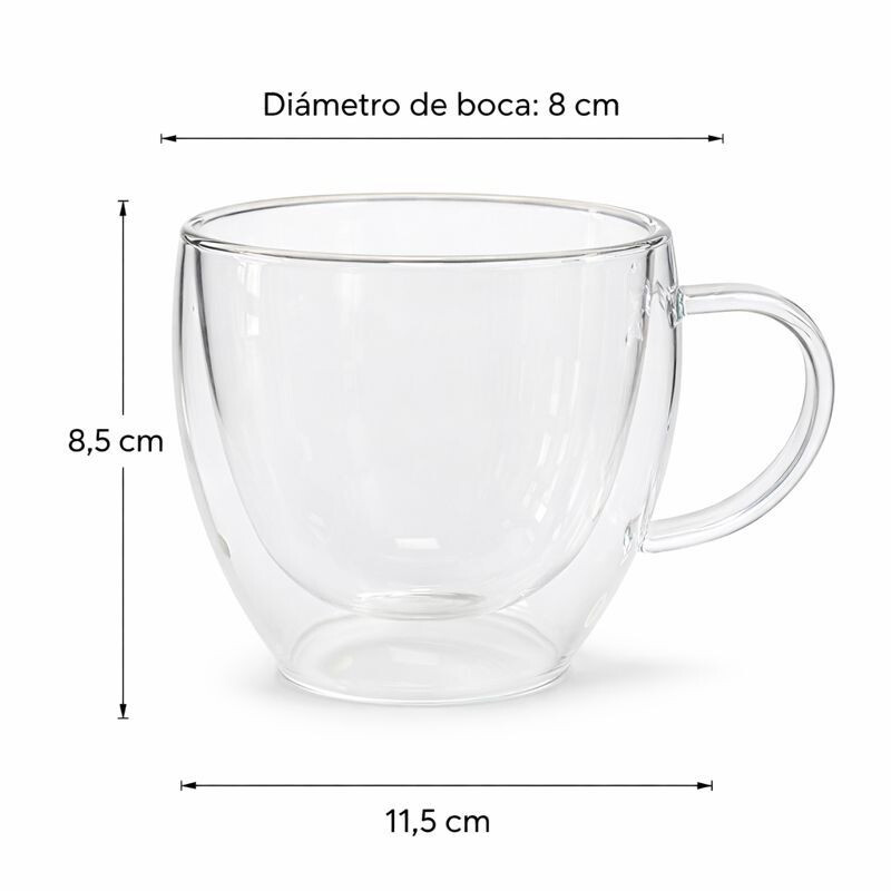 Taza Doble Pared en Vidrio Borosilicato Cap 200 cc Taza Doble Pared en Vidrio Borosilicato Cap 200 cc