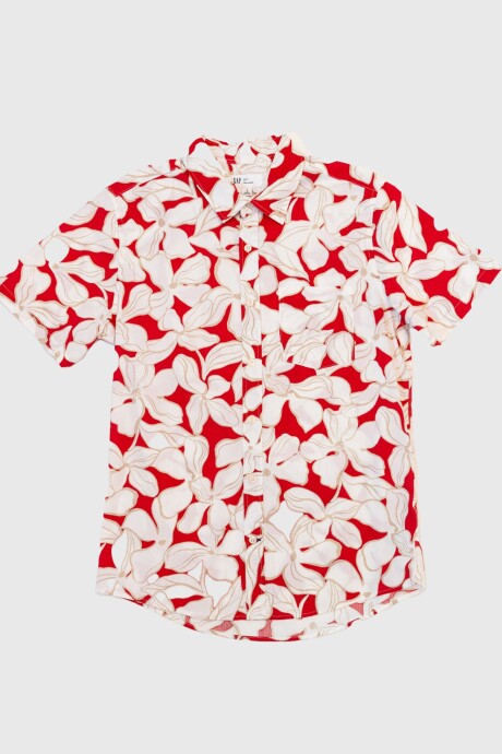 Camisa Poplin Slim Manga Corta Hombre Hawaiian Red Floral