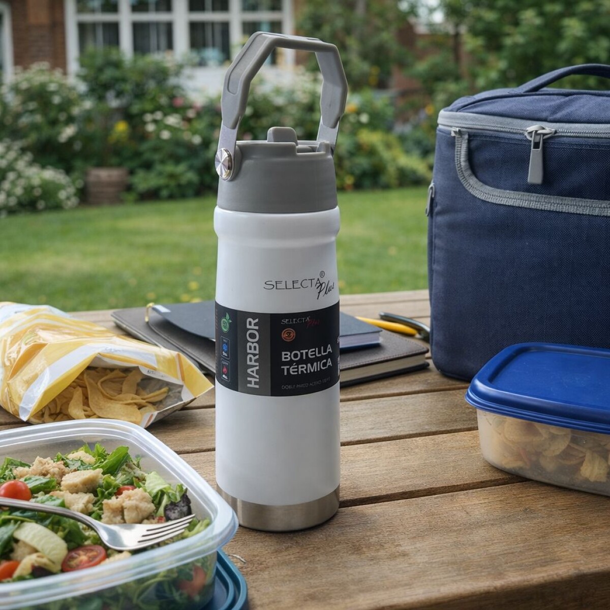 Botella Térmica de Acero Inoxidable 650 ml con Asa – Doble Pared Mantiene Frío y Calor - Blanco 