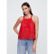 V-LACE TRIM HALTER TOP TOMATO SAUCE