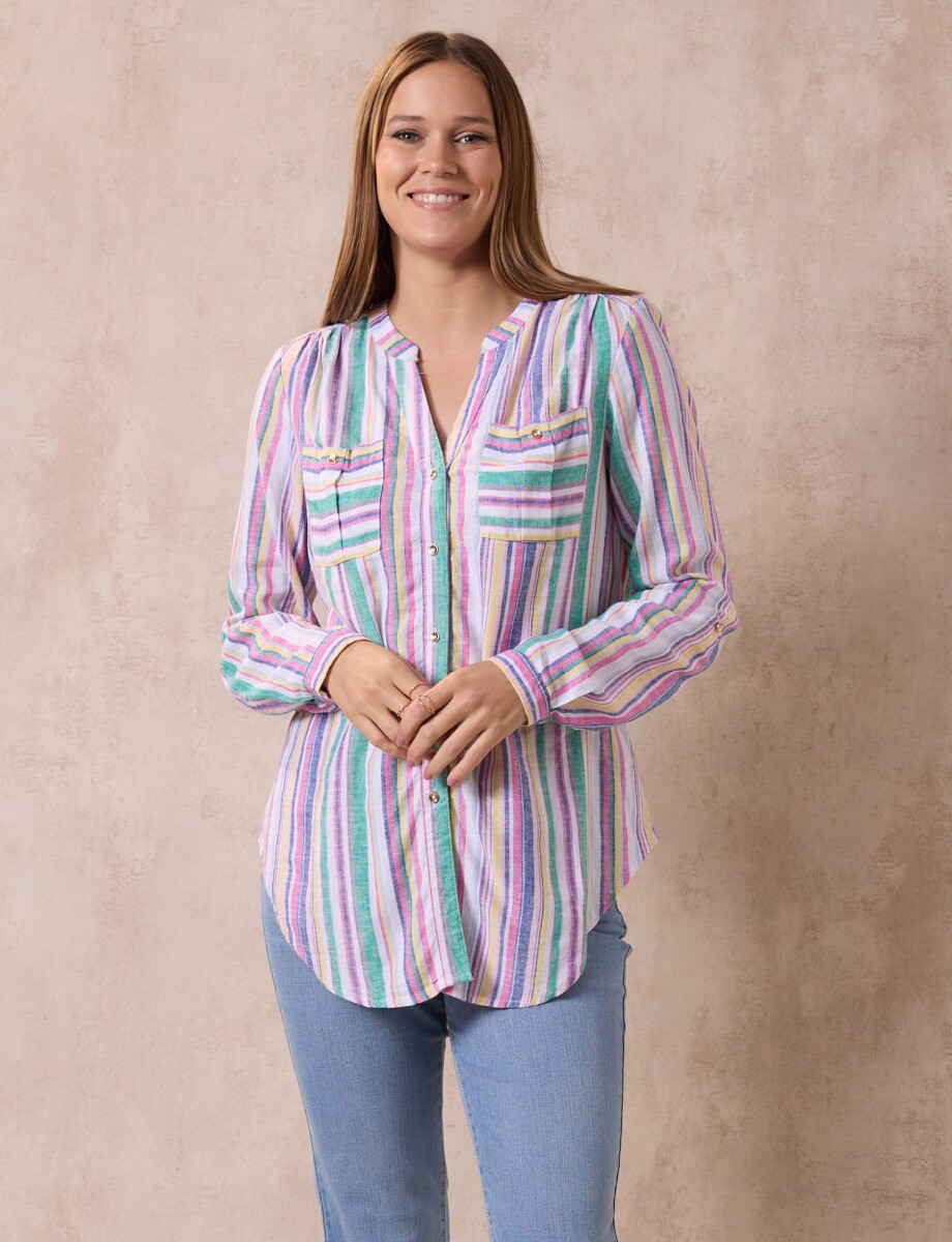 Blusa Lino Lineas - Multi/blanco 