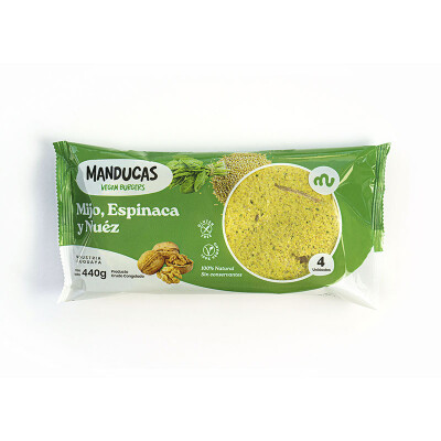 Hamburguesas mijo, espinaca y nuez x4 unidades Manducas Mand Mijo Espinaca Nuez X4