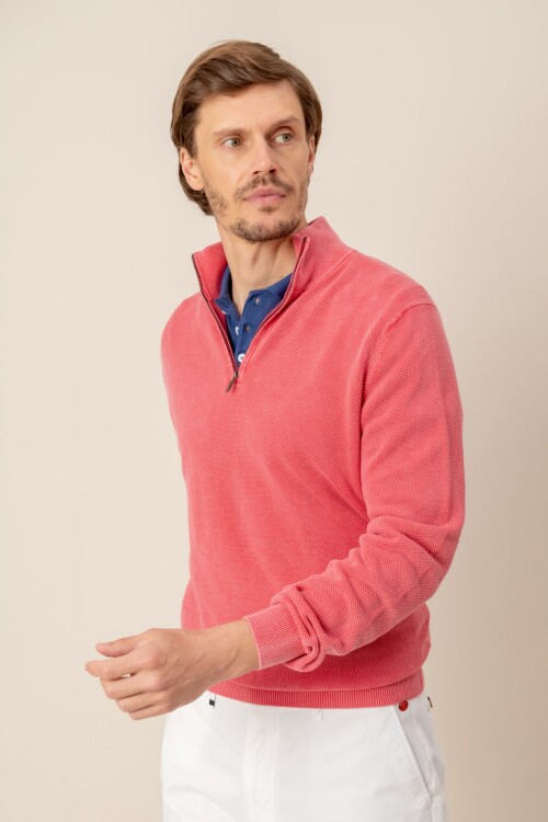 Sweater medio cierre Rojo