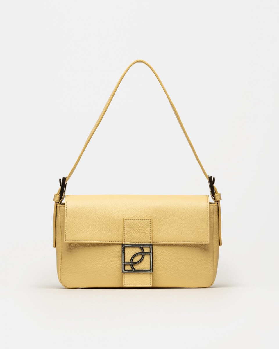 Cartera al hombro Signature en cuero graneado - Vainilla 