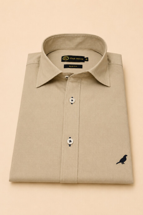 Camisa Cotton Twill Slim Fit Beige