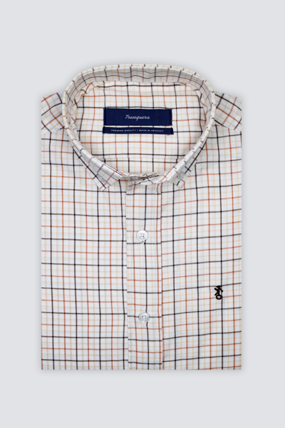 Camisa de Hombre Premium a Cuadros Cuadros marrones con naranja